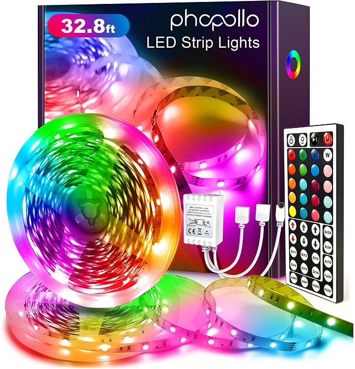 Phopollo Led Strip Lights 60Ft 5050 Rgb Flexible Led Lights With 44 Keys Remote 