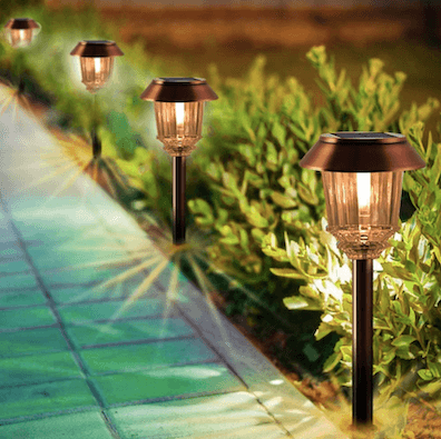 SOLAR STAKE LIGHTS SET OF 6 COPPER LOOK PATIOS BORDERS PATHS SOLAR