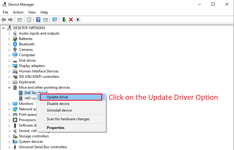 click on the Update Driver option