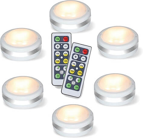 LUXSWAY Push Lights,Stick Light,3 Level Push Button Under Cabinet Lighting 4300K-3000K-8000K ,Time Preset Battery Operated Wireless Remote Puck Lights for Closet/Bedroom/Stair Nature/Warm/Daylight