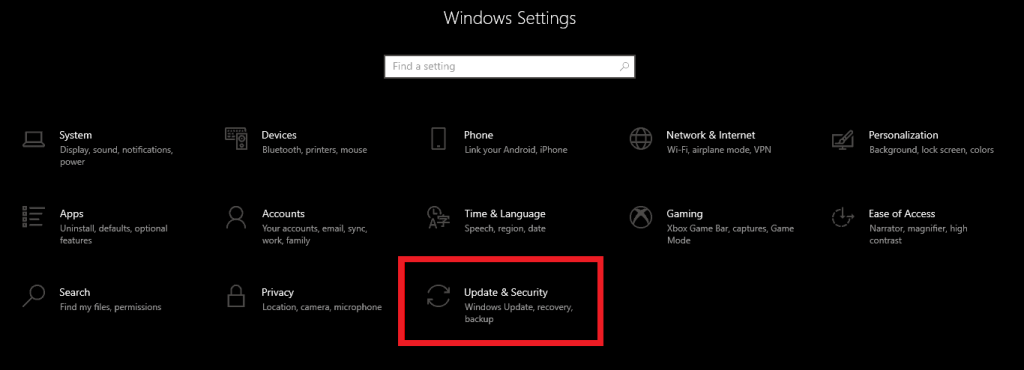 windows setting update security