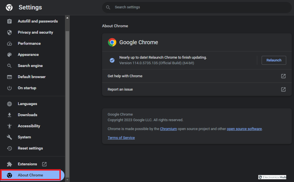 update the chrome in your system