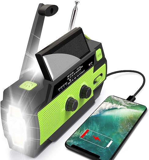 Emergency Crank Radio Outdoor New Version 2000mAh Solar Self Powered Portable AM/FM/NOAA Weather Radio with LED Flashlight SOS Alarm for Household Reading Lamp 