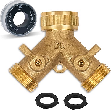 Xiny Tool Brass Garden Hose Splitter 2 Way Solid Brass Hose Y Splitter 2 Valves with 2 Extra Rubber Washers 4