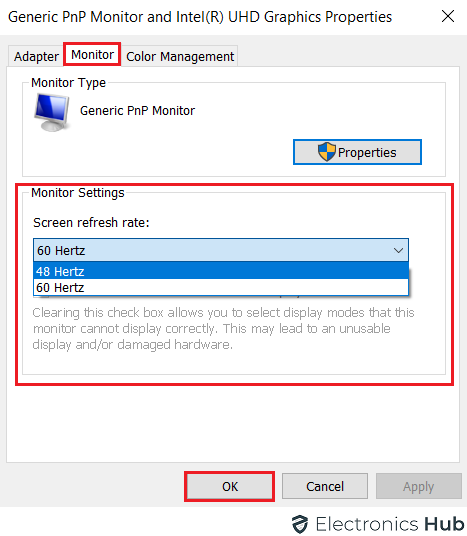 monitor settings screen refresh rate