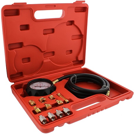 Oil Fuel Pressure Tester Gauge Engine Diagnostic Test Kit w/ Adapters and Case 