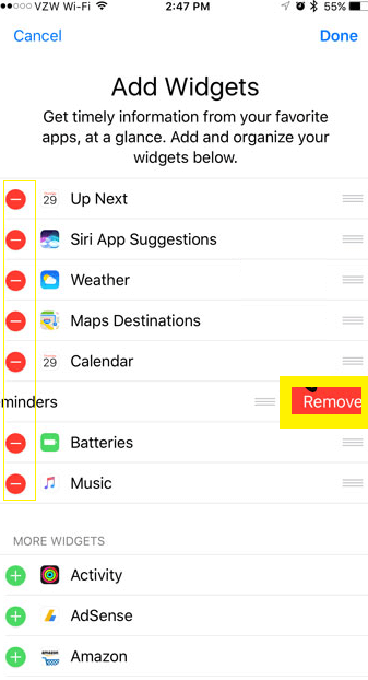 Delete all Widgets in your iPhone