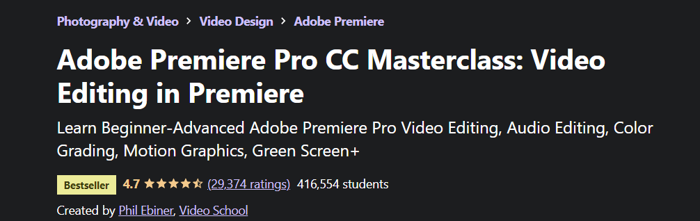Adobe Premiere Pro CC for Masterclass Video Editing