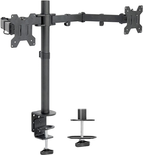 HUANUO Dual Monitor Stand with Extra Tall Pole 39.37 inch Fully Adjustable Monitor Mount C Clamp & Grommet Mounting Base 