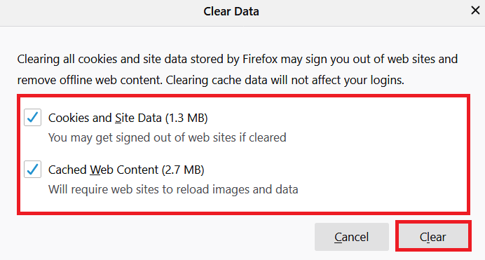 Clear your Browser's Cookies firefox