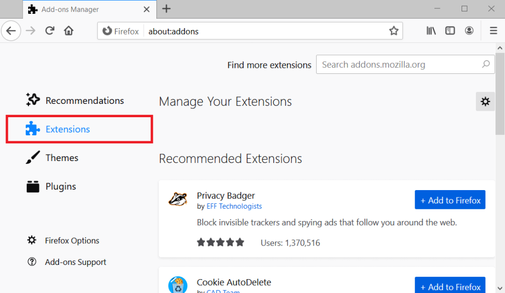 Turn off Browser Extensions Firefox