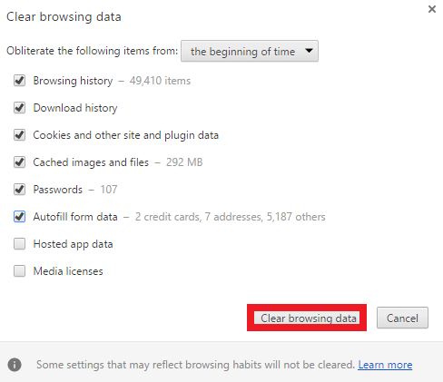 clear browsing data