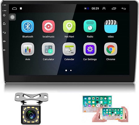 Android 10.1 inch Double Din Car Stereo GPS Radio HD 1080P Multimedia Player with Bluetooth FM Radio Receiver Suppport Apple Carplay Android Auto/WiFi/Steering Wheel Control/USB Rear Camera 