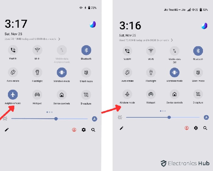 Enabe and disable airplane mode in phone