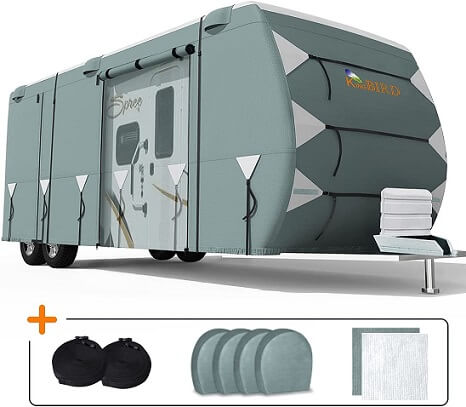 29' RV RVMasking 150D Class C RV Cover Fits 26' Sponge Design Ripstop Camper Cover with Gutter Cover 