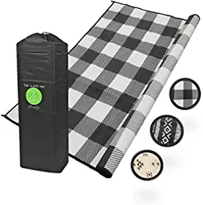Glamplife Recycled Waterproof RV Mat | 8x16 Outdoor Rug for Camping |  Outdoor Mats for Patio | Portable Outdoor Area Rug | Black and White  Outdoor RV