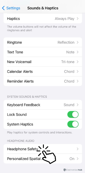 _“Headphone Audio” section, select the “Headphone Safety” option.