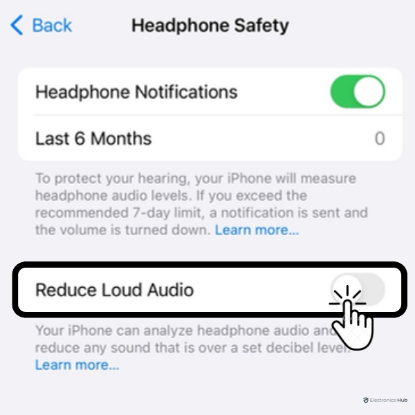 Turn off the “Reduce Loud Sounds” toggle switch