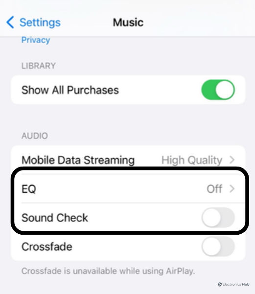 turn off the EQ, Volume Limit, and Sound Check