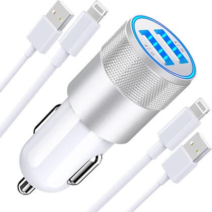 MFI Certified 3-IN-1 Coiled USB Type C+ 2.4A Output Car Charger For Apple  iPhone