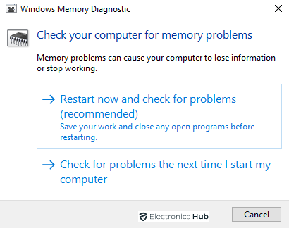 2 option in windows memory diagnostic