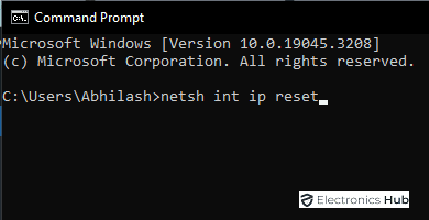 Command on netsh int ip reset
