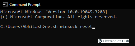 Give command netsh winsock reset