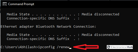 give command ipconfig, renew