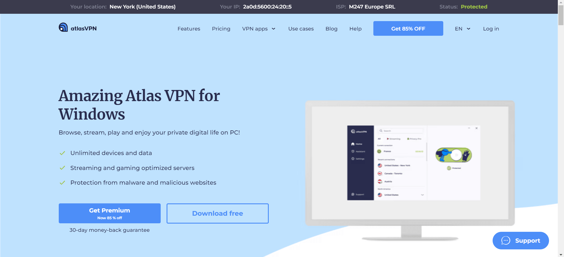Atlas VPN Home Page
