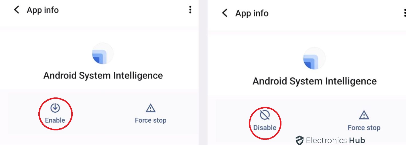 Enable or disable android system intelligence