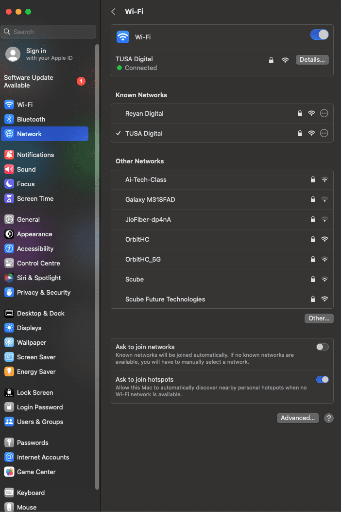 Click on Network in mac