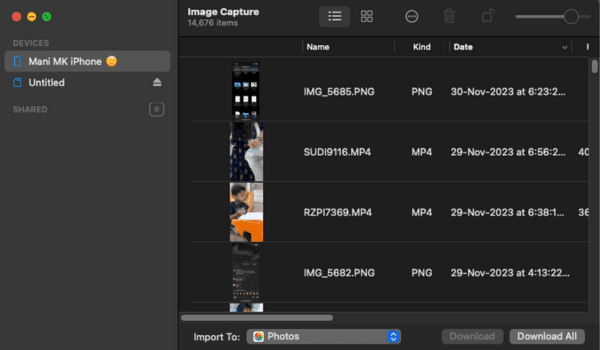 Transfer files to Image capture