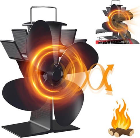 HAWCAFU Wood Stove Fan Heat Powered Fireplace Fan 4 Blades Eco Fan