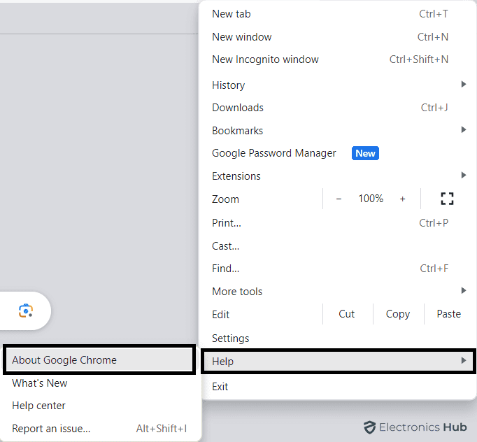 open chrome tap on three dots and select help
