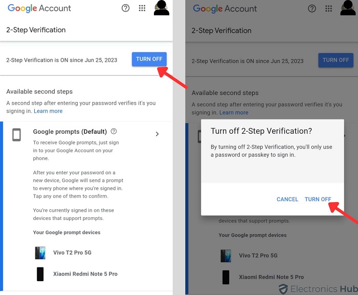 2 step verification turn off in gmail