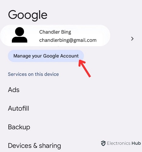 Manage account from settings app