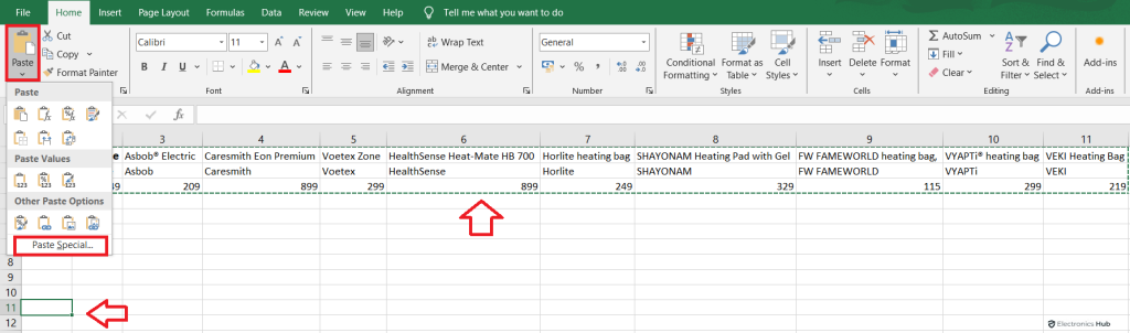 Paste special in excel
