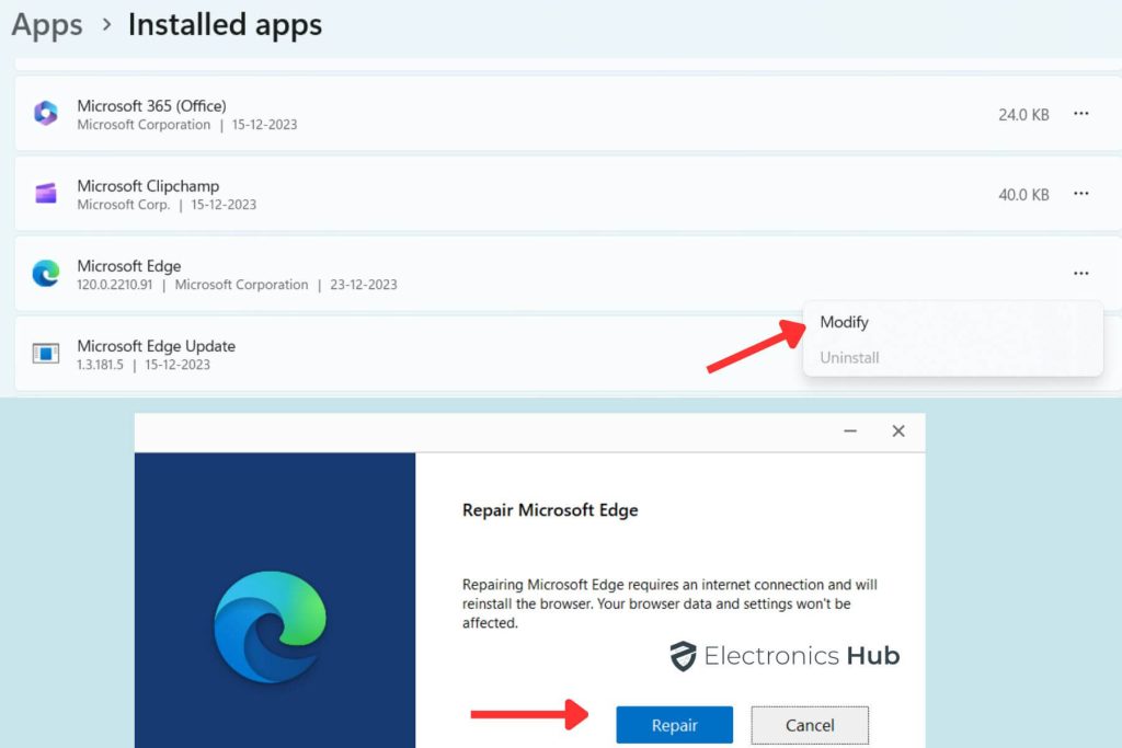 Repair your Microsoft Edge