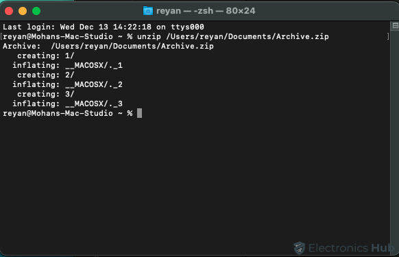 UnZip Files using terminal