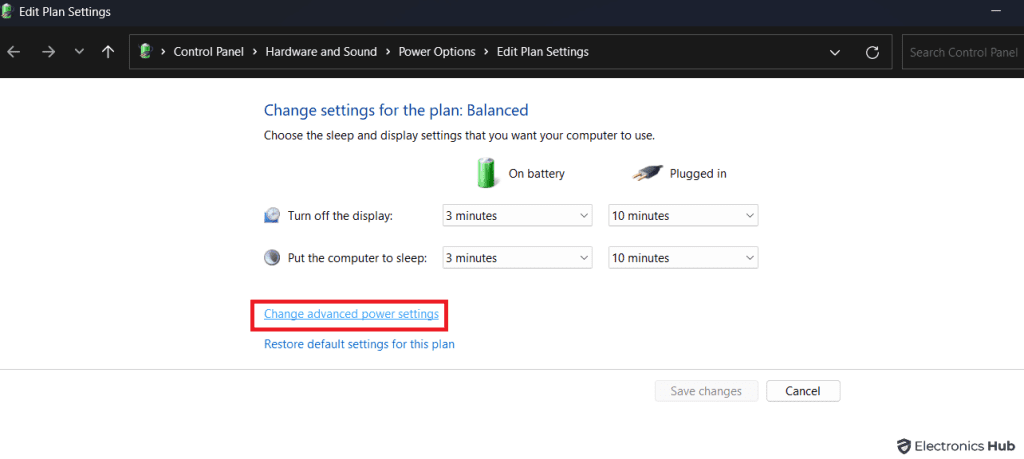 Change Advance Power Settings