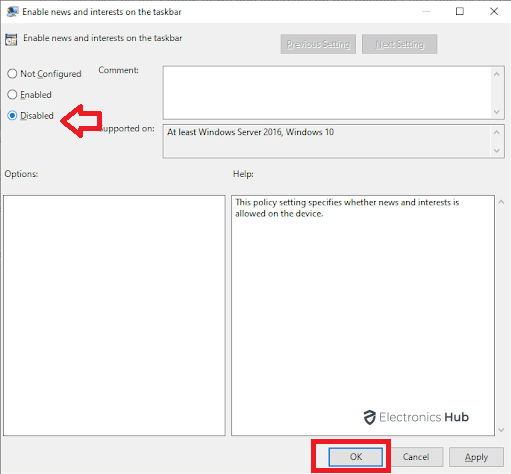 disable news and intrests via group policy editor