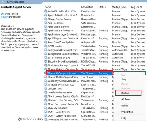run bluetooth services support and restart