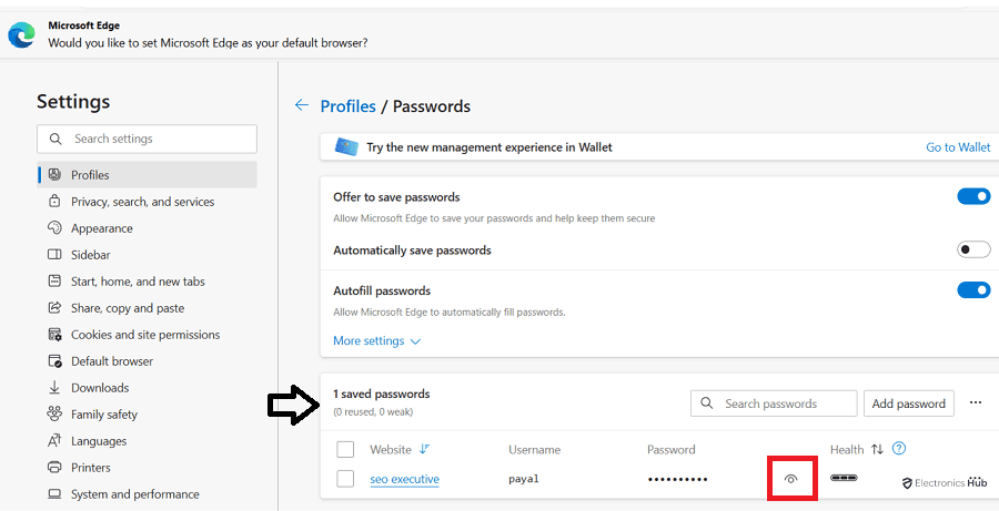 view saved password in ms edge