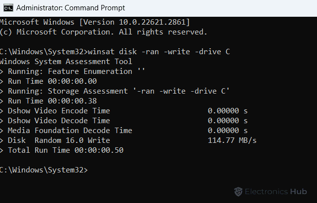 winsat disk -ran -write -drive C Results