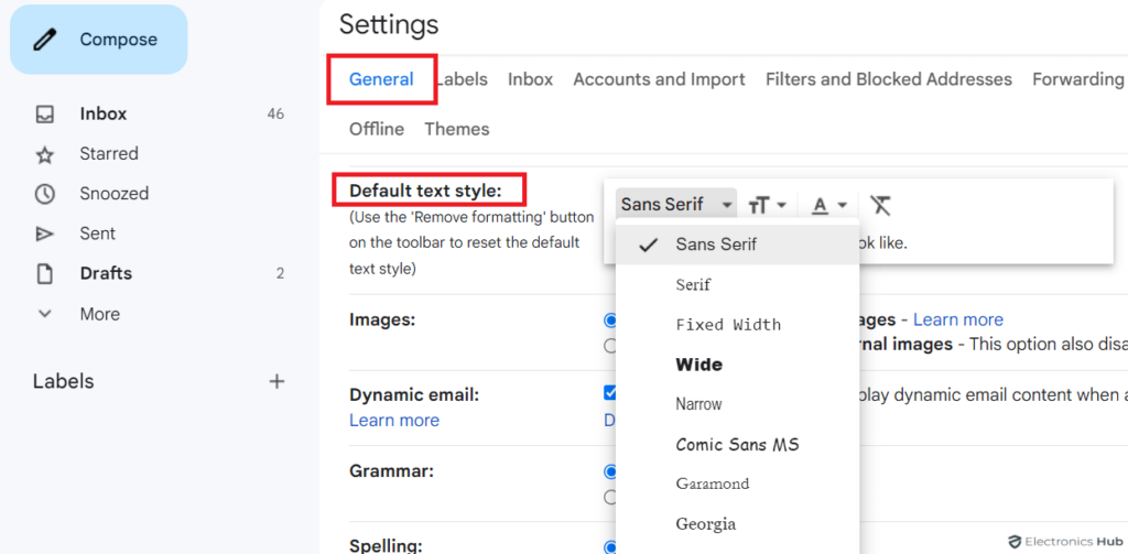 how to enlarge font on gmail
