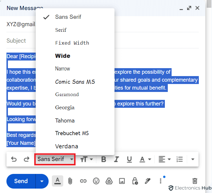 how to change font in gmail