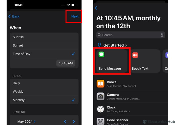 choose "Send Message" - Schedule Text
