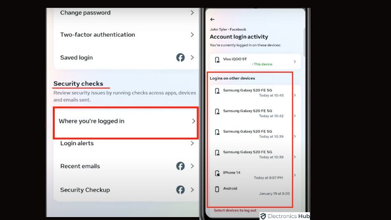 Select the devices you want to log out of Messenger