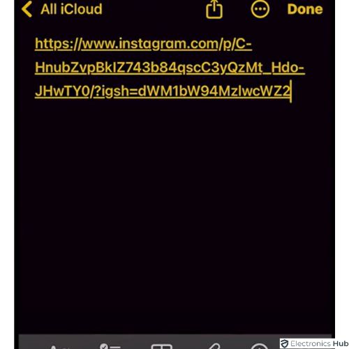 Paste the Copied Instagram Link on Notes