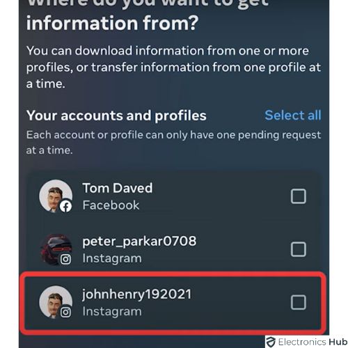 Select the profile to recover the deleted Instagram chat
